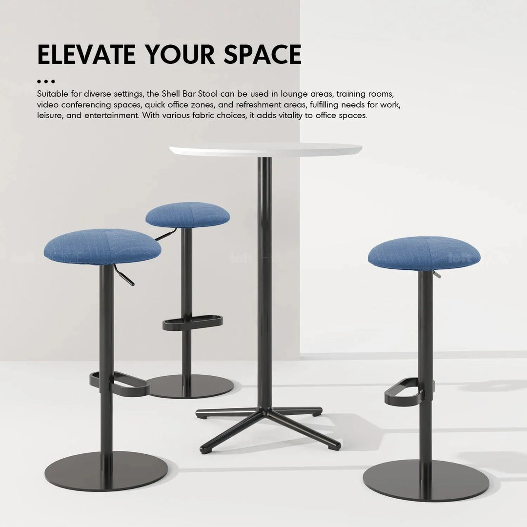 Modernfabric round bar stool shell in panoramic view.