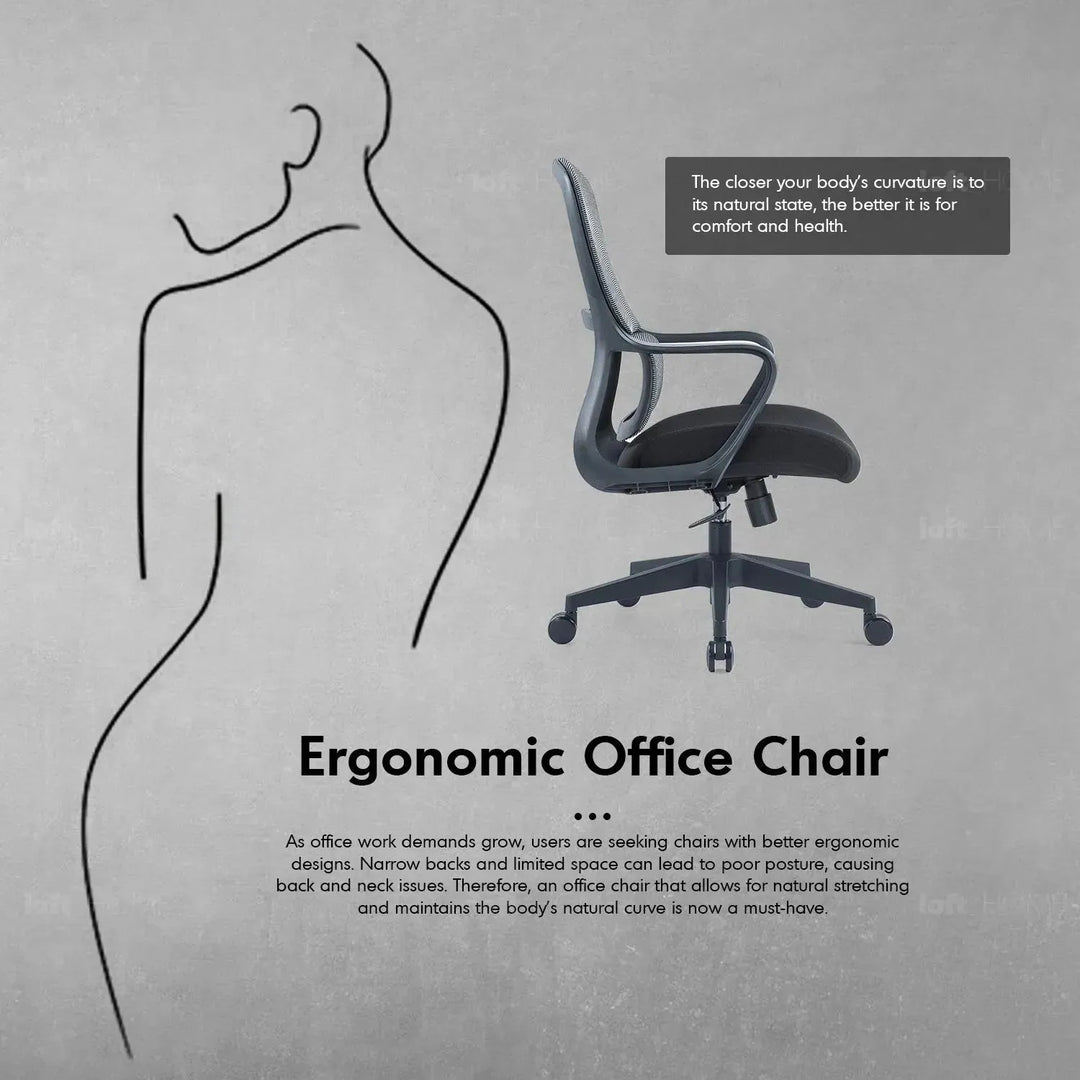 Modern mesh ergonomic office chair curve in details.