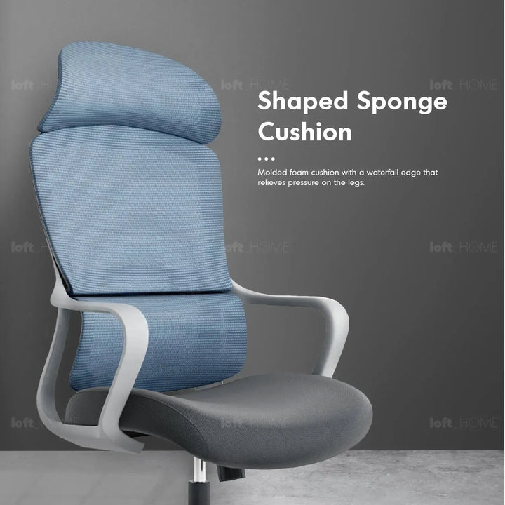 Modern mesh ergonomic office chair with headrest curve detail 3.