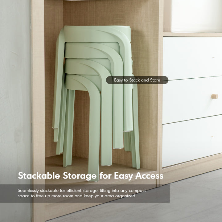 Modern plastic stackable dining stool 4pcs set whirl in panoramic view.