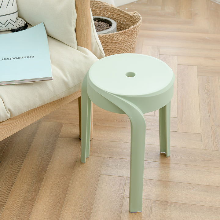 Modern plastic stackable dining stool 4pcs set whirl layered structure.