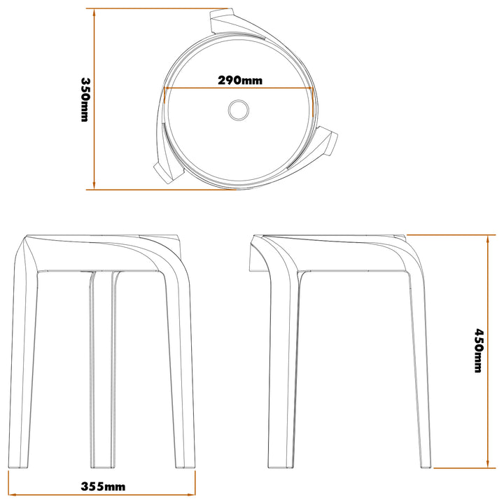 Modern plastic stackable dining stool 4pcs set whirl size charts.