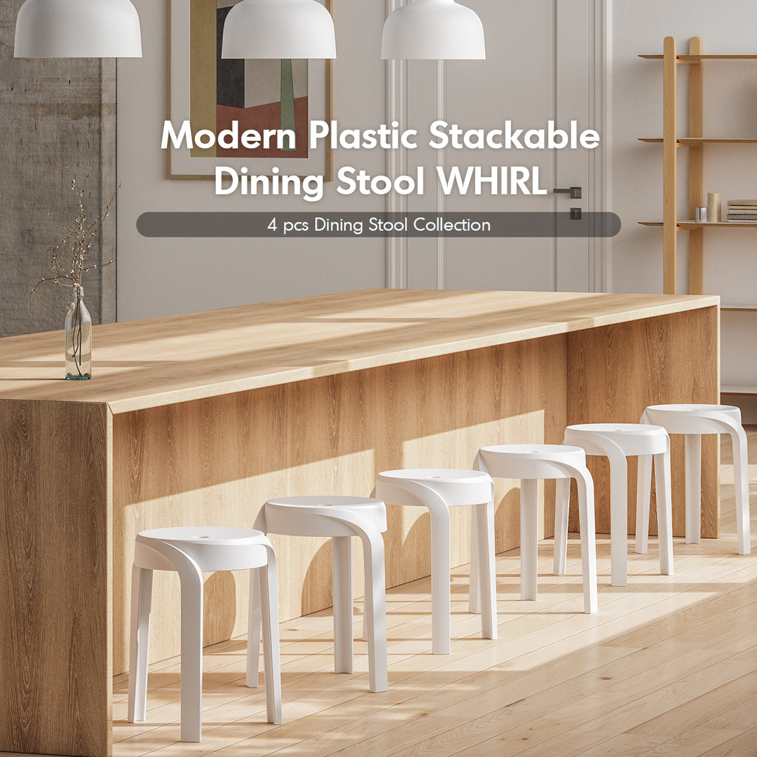 Modern plastic stackable dining stool 4pcs set whirl material variants.