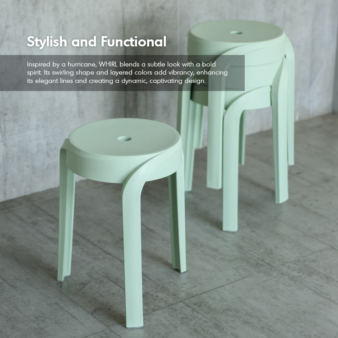 Modern plastic stackable dining stool 4pcs set whirl in real life style.