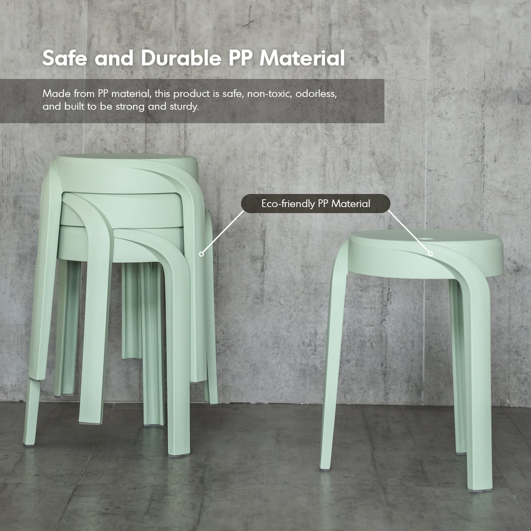 Modern plastic stackable dining stool 4pcs set whirl in details.