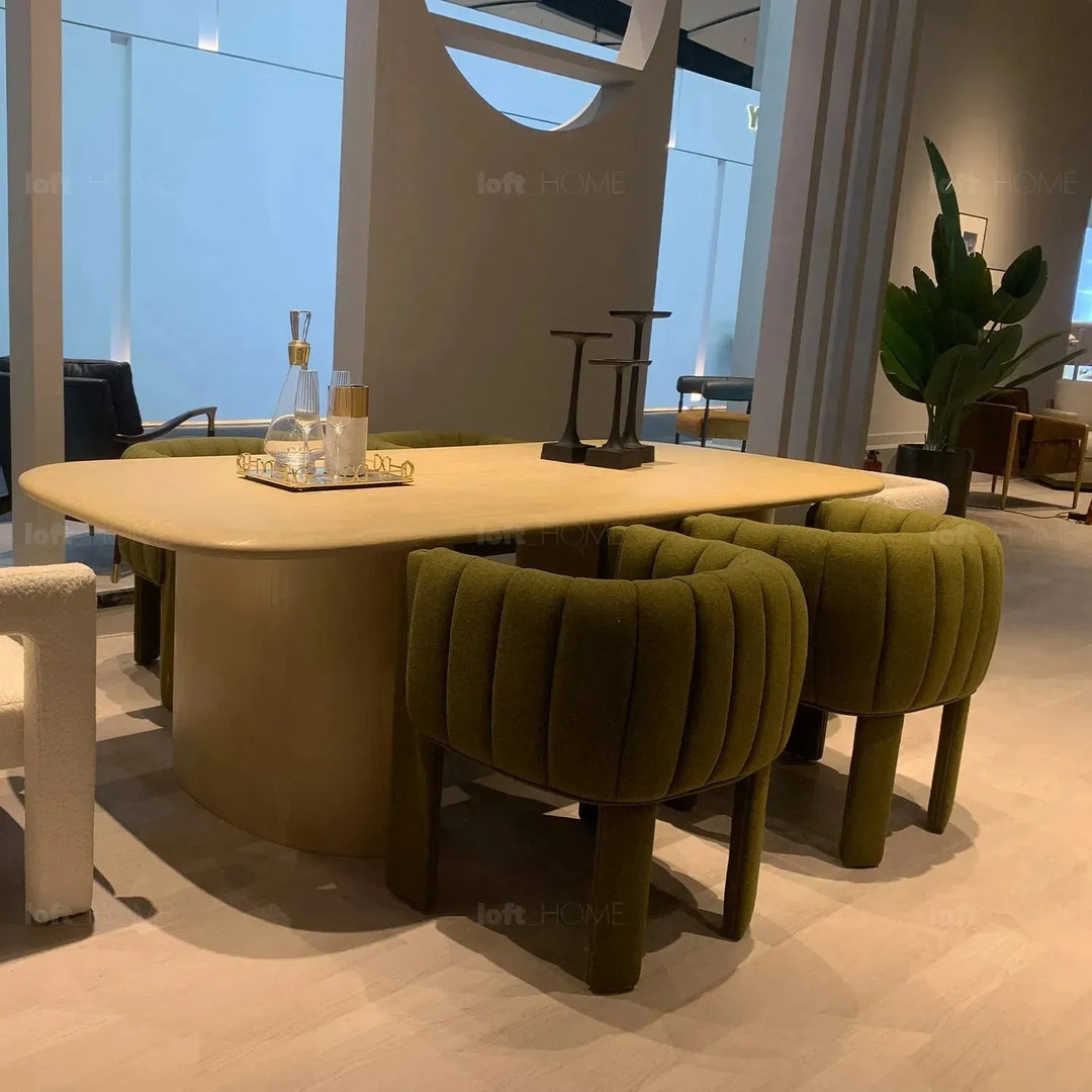 Modern faux cashmere fabric dining chair cactus in still life.