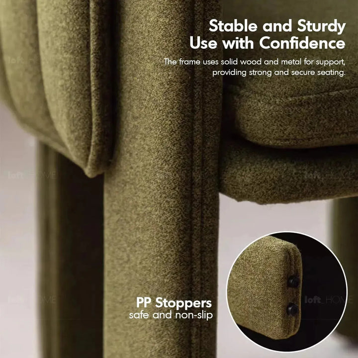 Modern faux cashmere fabric dining chair cactus in close up details.