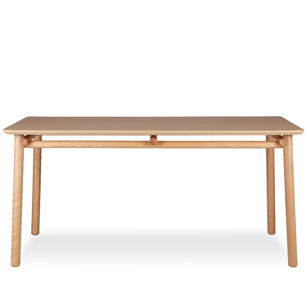 Scandinavian oak wood dining table beem in white background.