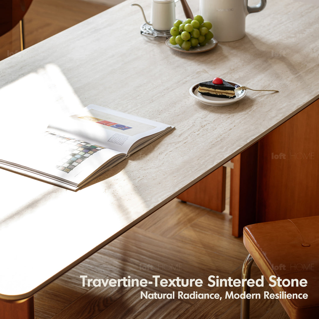 Vintage boxwood sintered stone dining table roma in still life.