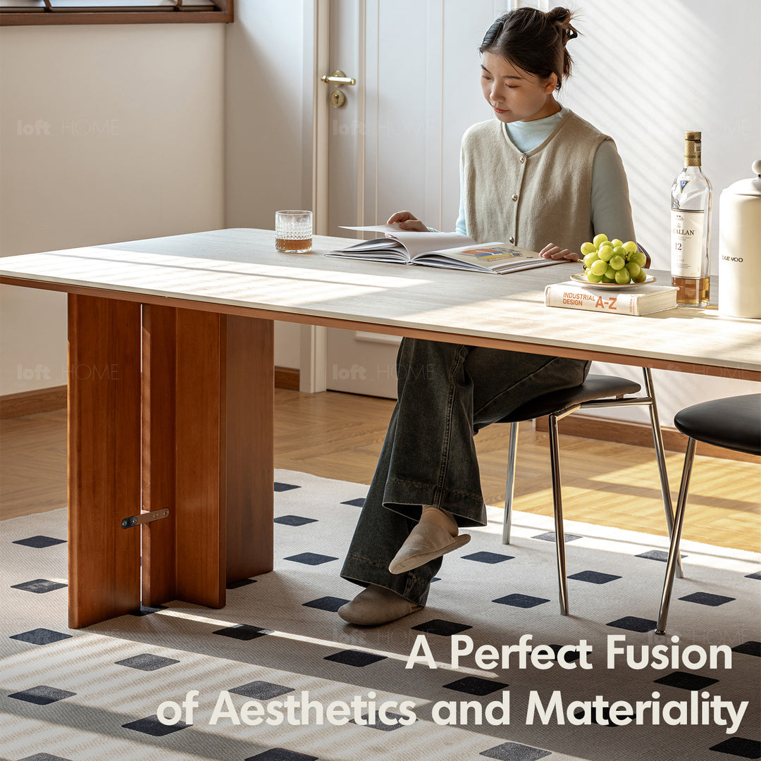 Vintage boxwood sintered stone dining table roma with context.