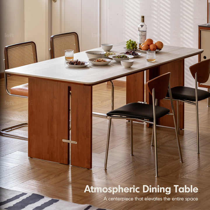 Vintage boxwood sintered stone dining table roma in details.