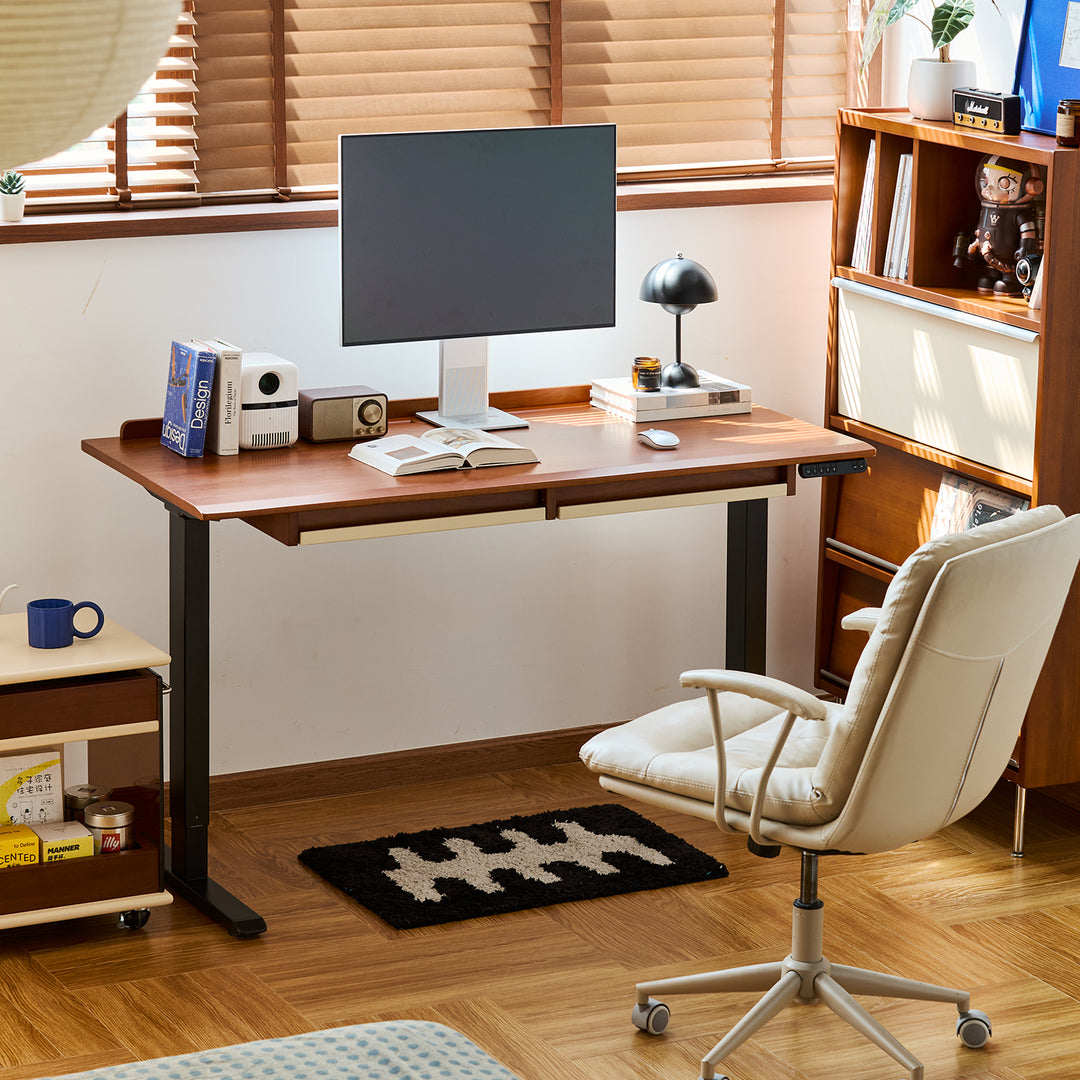 Vintage boxwood electric height adjustable lift-up study table elevate primary product view.