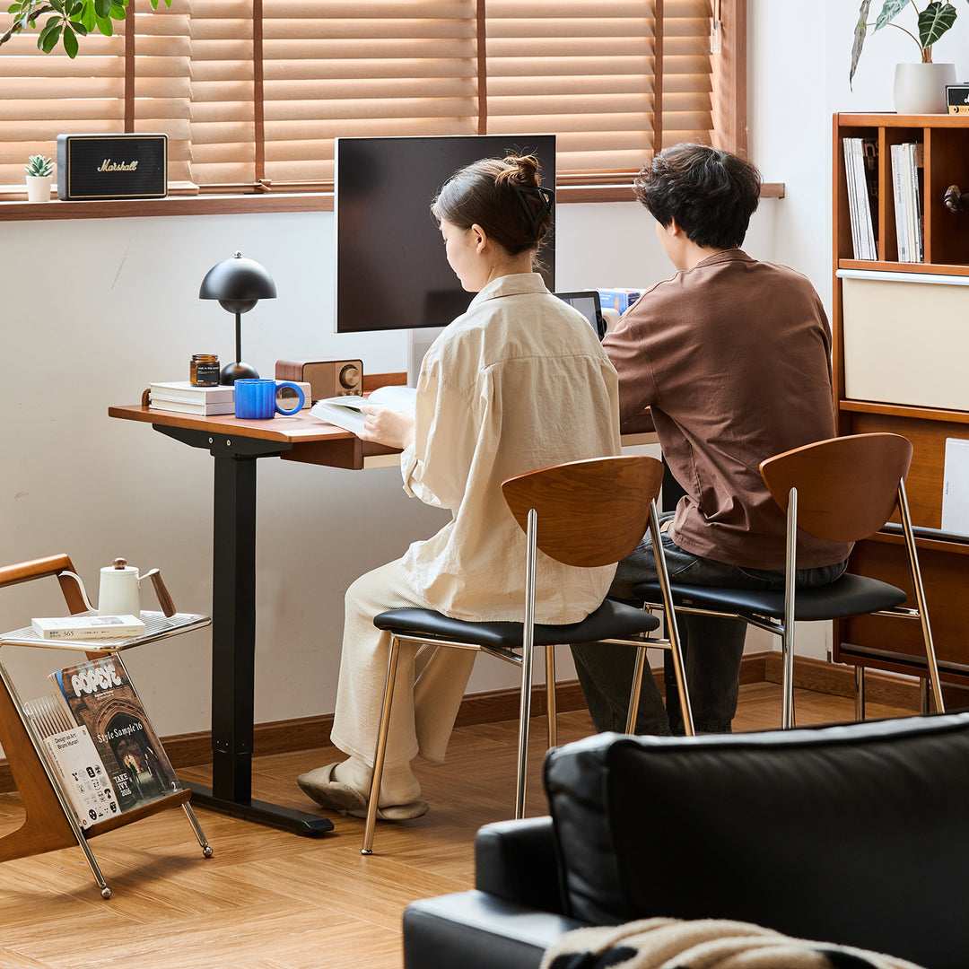 Vintage boxwood electric height adjustable lift-up study table elevate material variants.