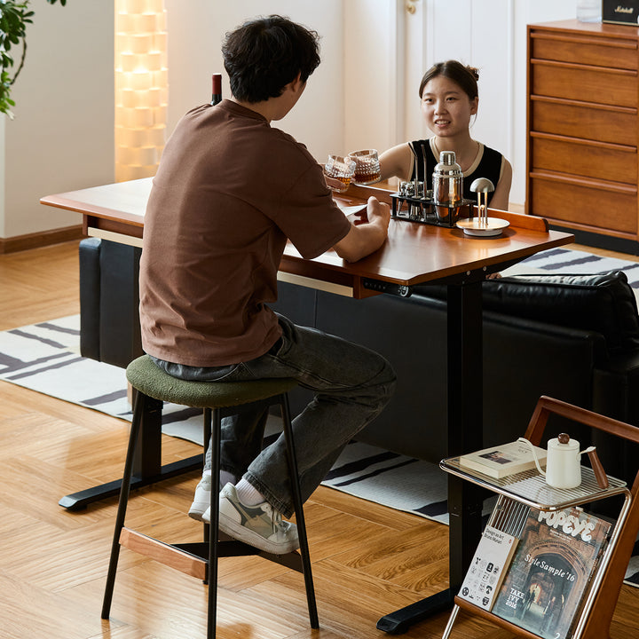 Vintage boxwood electric height adjustable lift-up study table elevate in real life style.