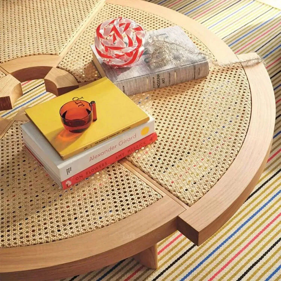 Scandinavian rattan coffee table rio material variants.