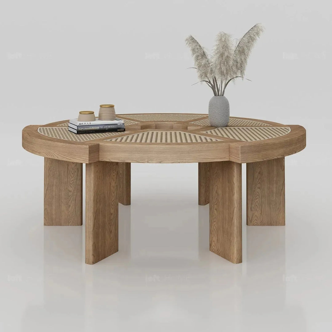 Scandinavian rattan coffee table rio in details.