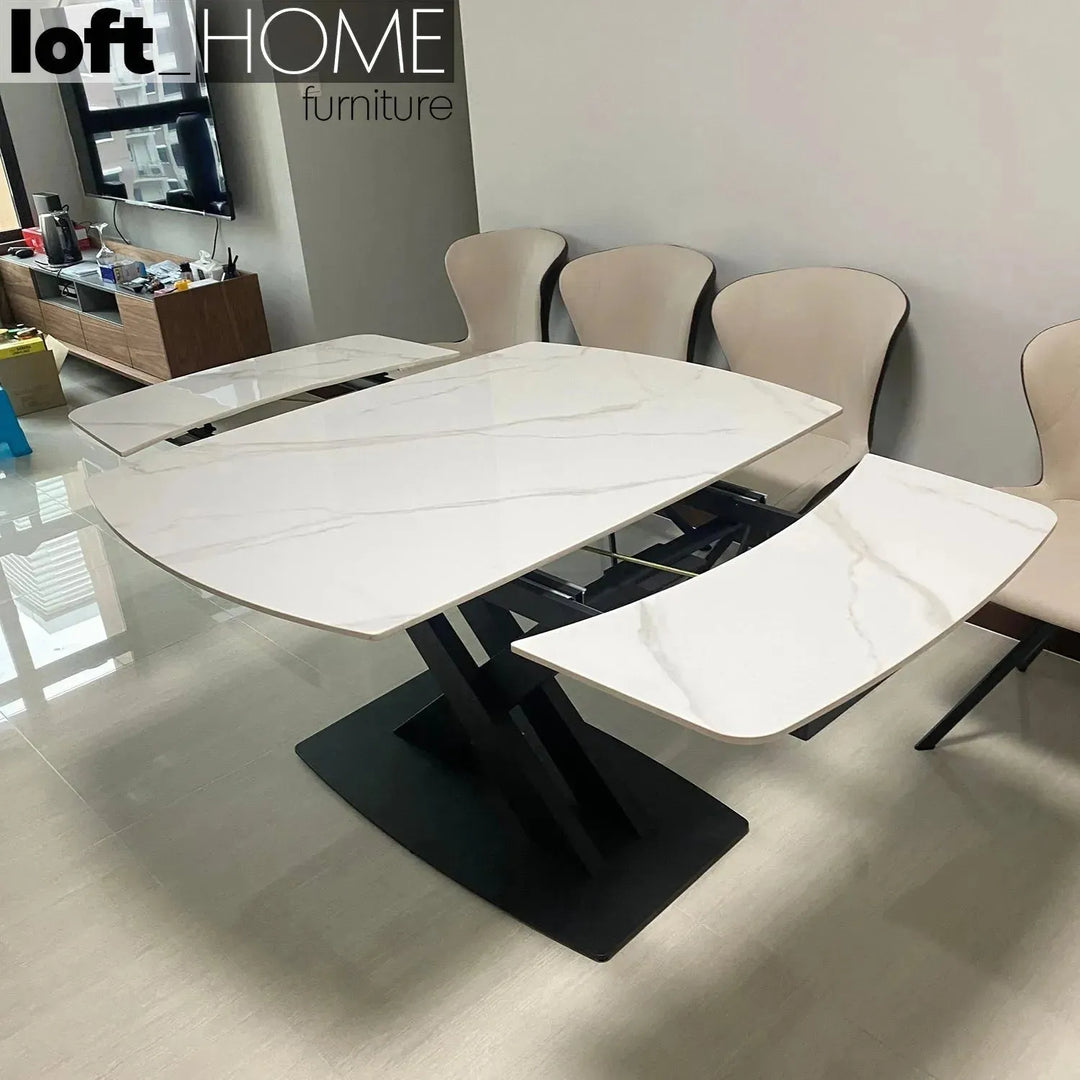 Modern extendable sintered stone dining table luvia in details.