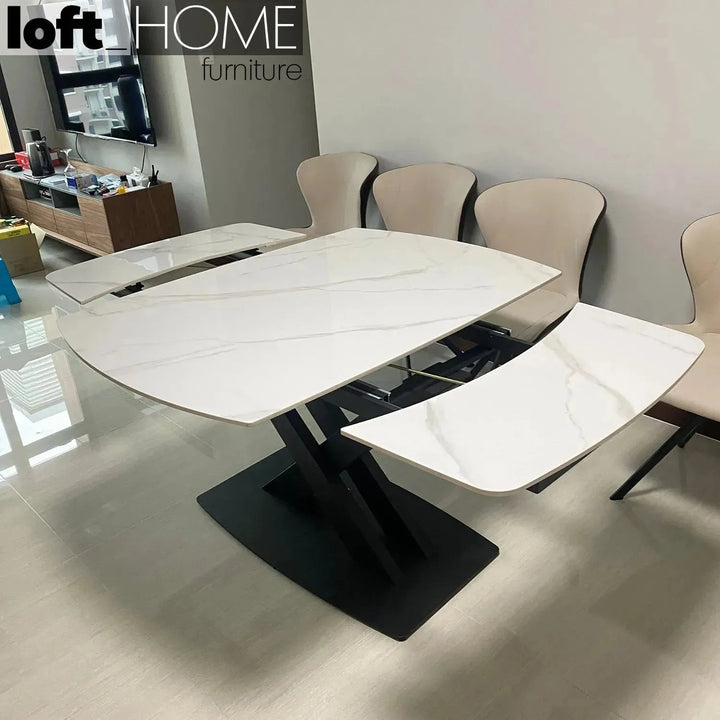 Modern extendable sintered stone dining table luvia in details.