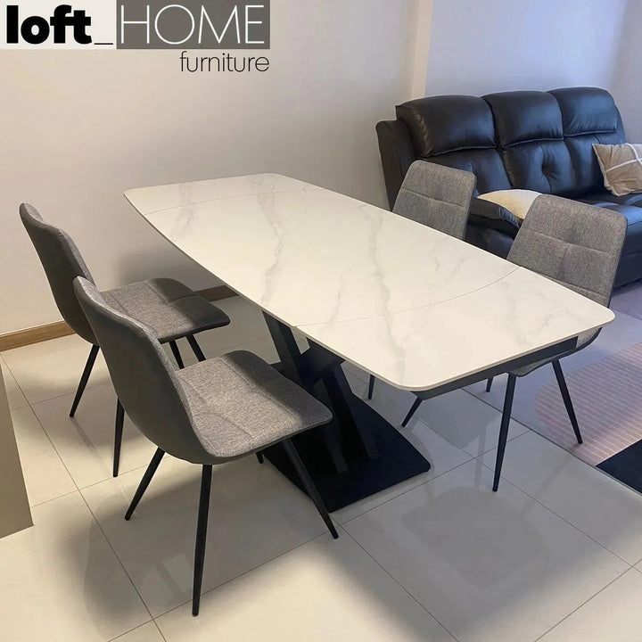 Modern extendable sintered stone dining table luvia in close up details.