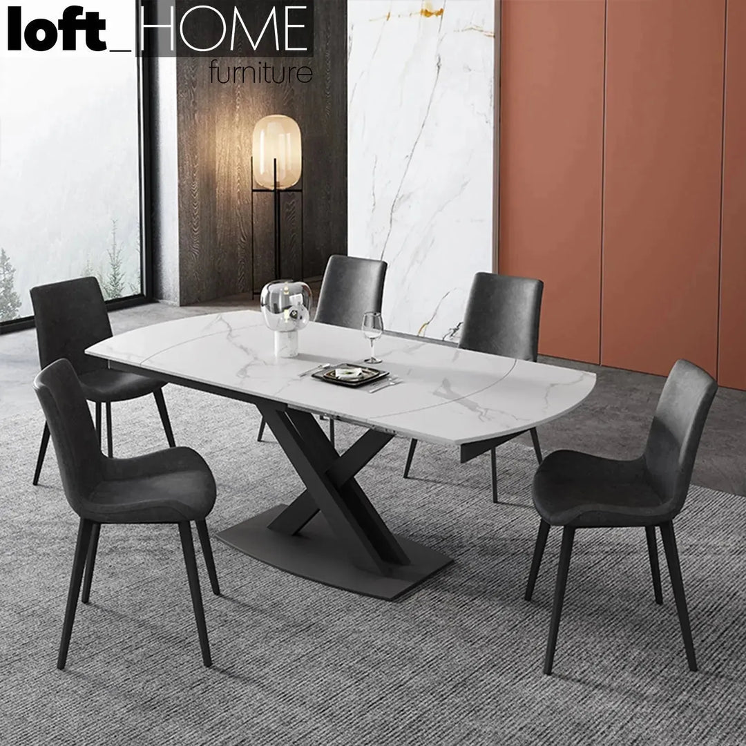 Modern extendable sintered stone dining table luvia with context.