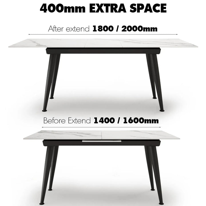 Modern extendable sintered stone dining table nieve color swatches.