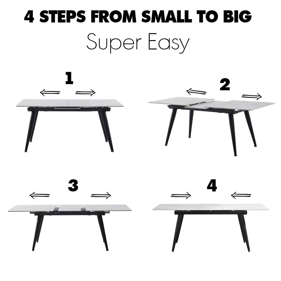 Modern extendable sintered stone dining table nieve material variants.