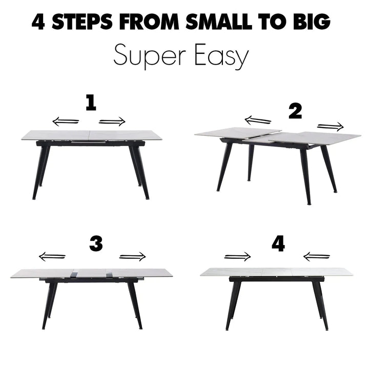 Modern extendable sintered stone dining table nieve material variants.