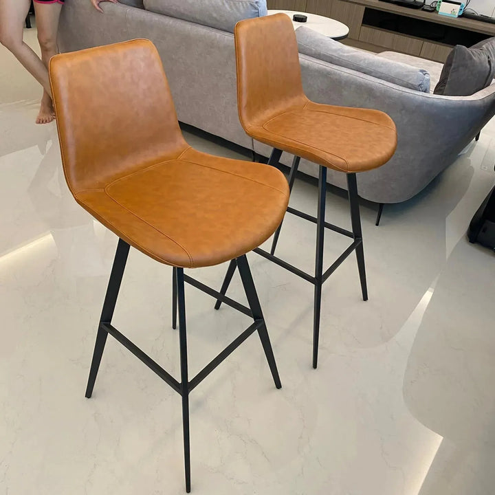 Industrial fabric and leather bar chair metal man layered structure.