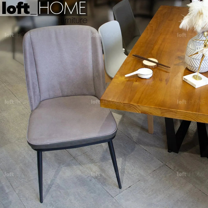 Modern fabric and leather dining chair metal man n10 in still life.