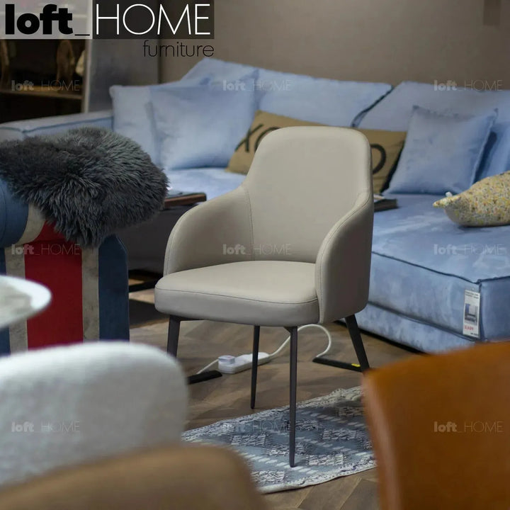 Modern fabric and leather dining chair metal man n11 in details.