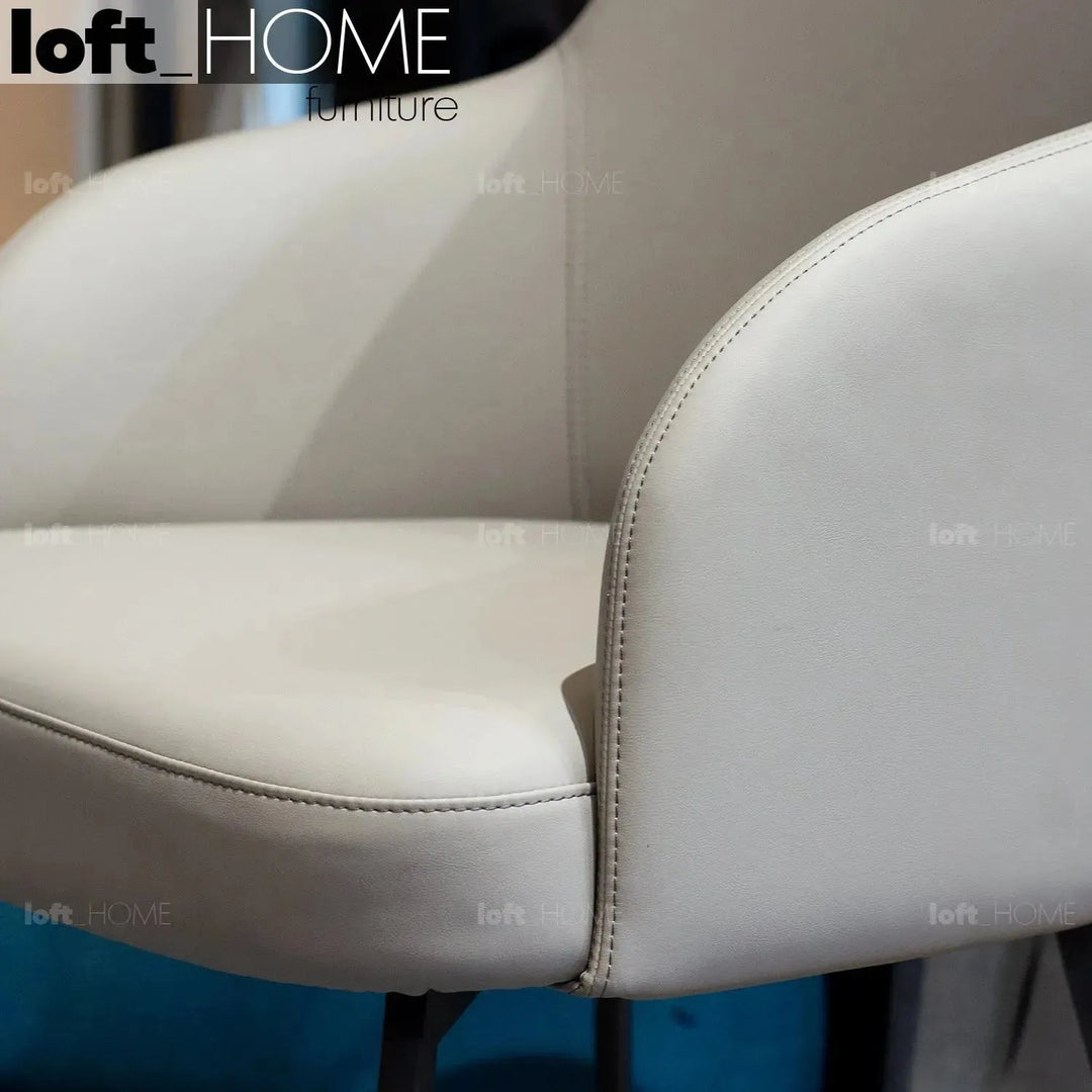 Modern fabric and leather dining chair metal man n11 in close up details.