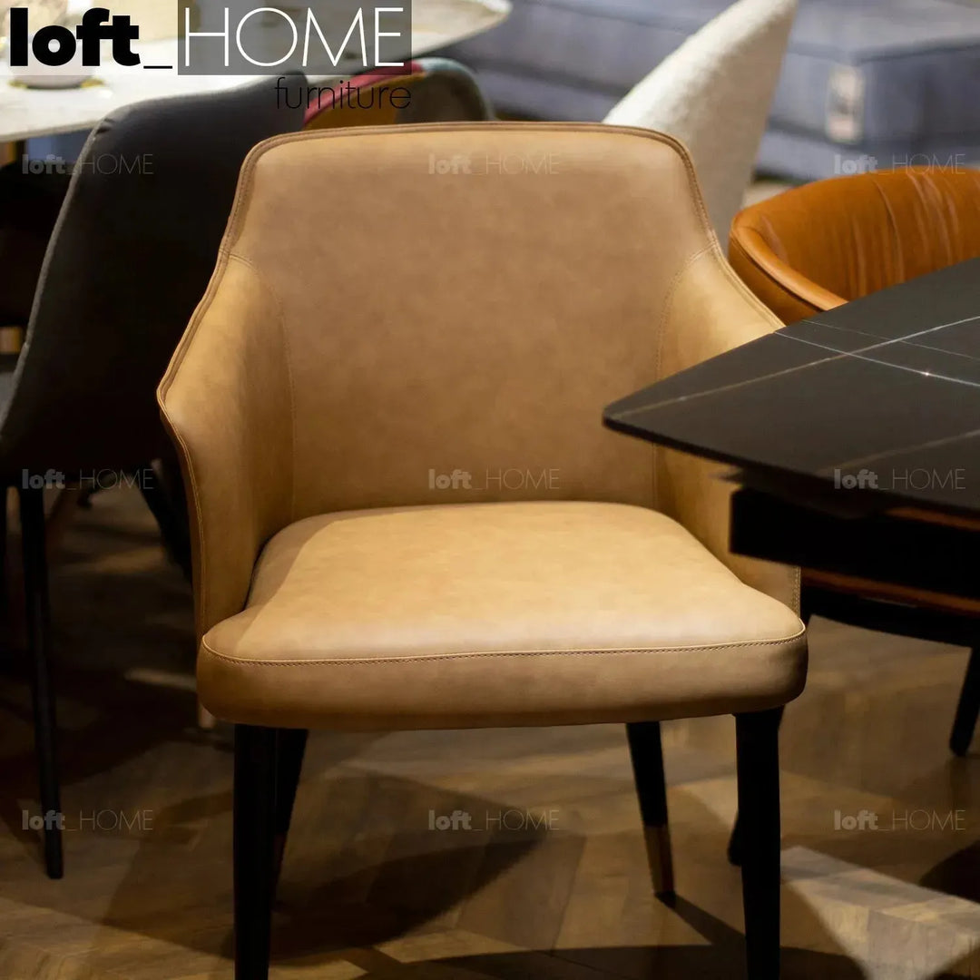 Modern fabric and leather dining chair metal man n12 in details.