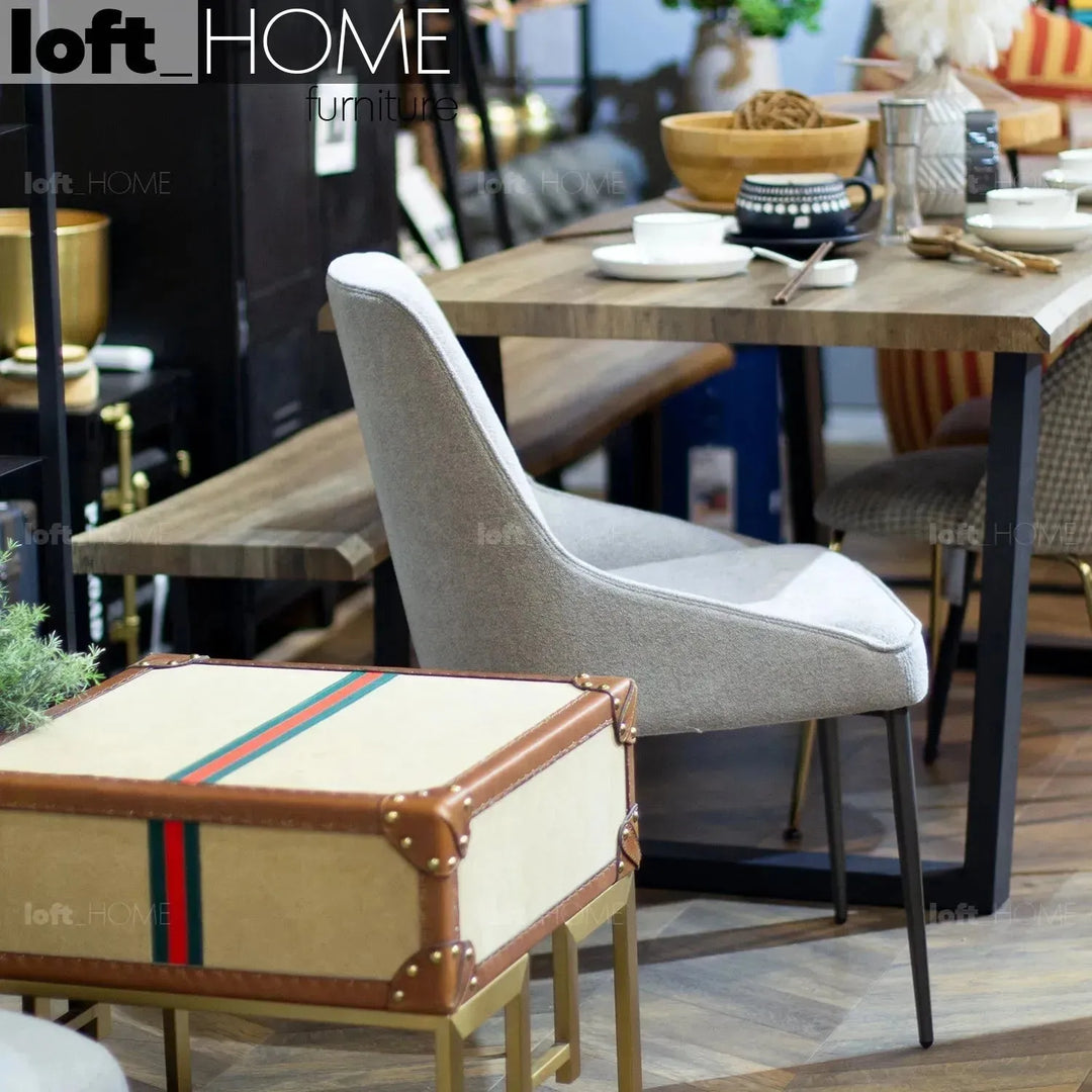 Modern fabric and leather dining chair metal man n14 with context.