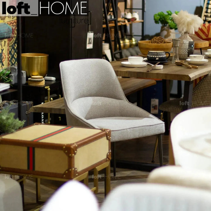 Modern fabric and leather dining chair metal man n14 in real life style.