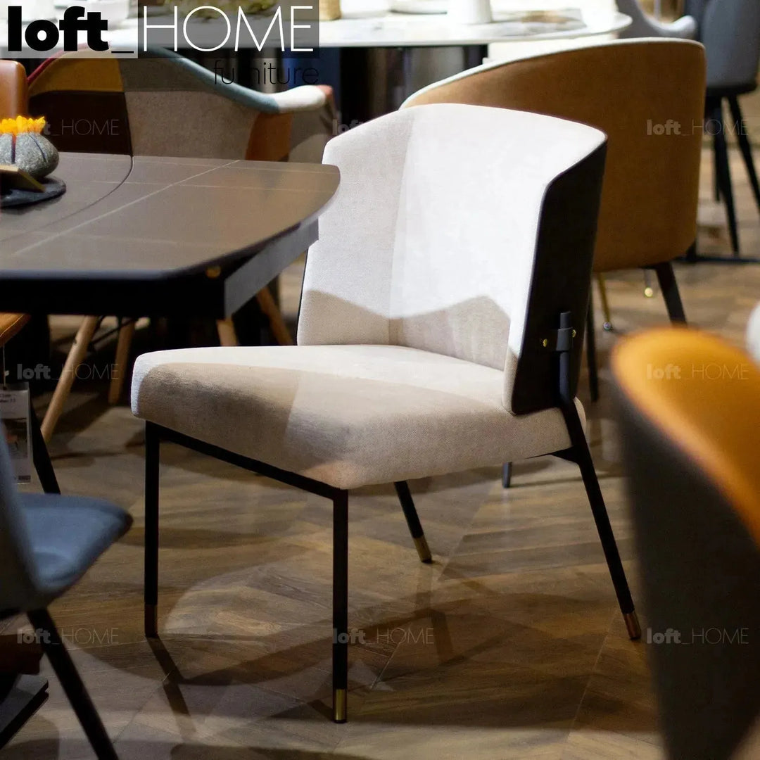 Modern fabric and leather dining chair metal man n15 primary product view.