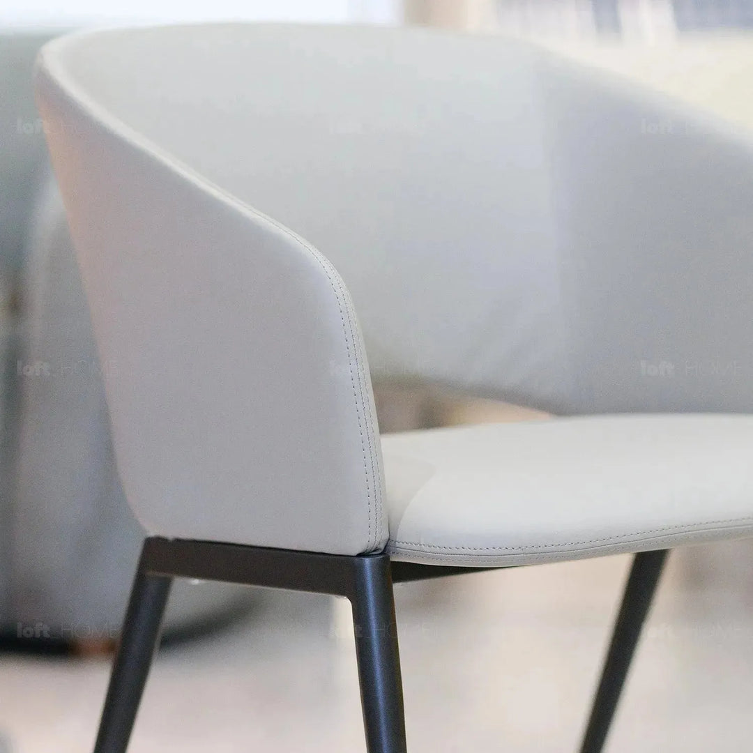 Modern fabric and leather dining chair metal man n16 in panoramic view.