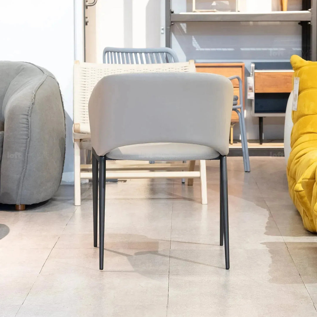 Modern fabric and leather dining chair metal man n16 in close up details.