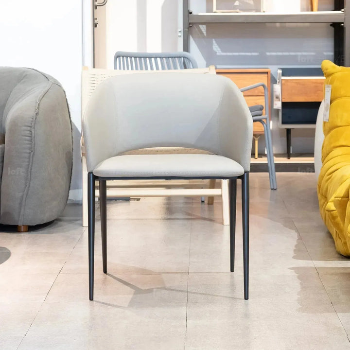 Modern fabric and leather dining chair metal man n16 with context.