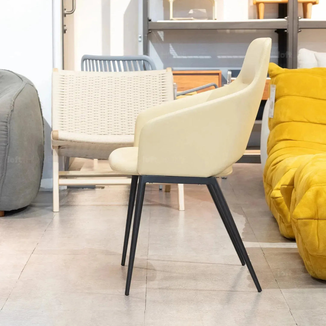 Modern fabric and leather dining chair metal man n17 in details.