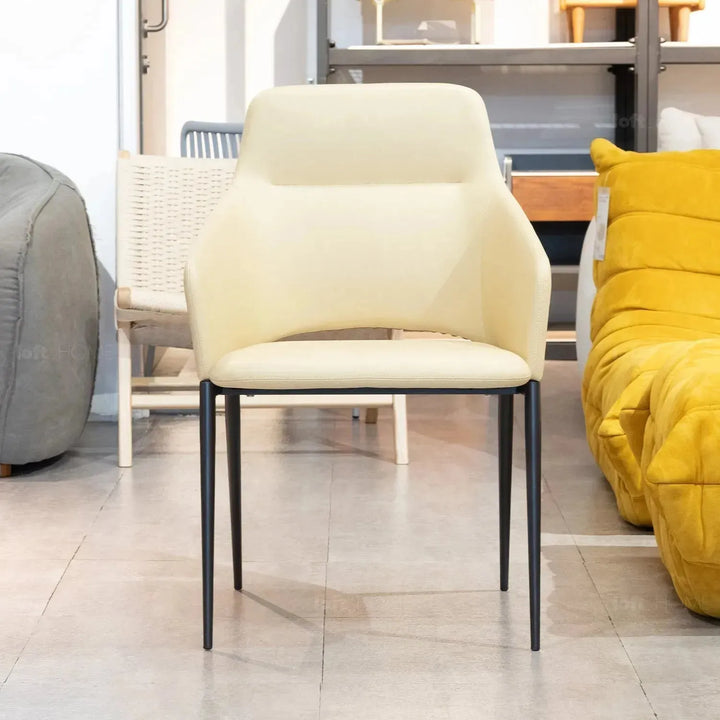 Modern fabric and leather dining chair metal man n17 with context.