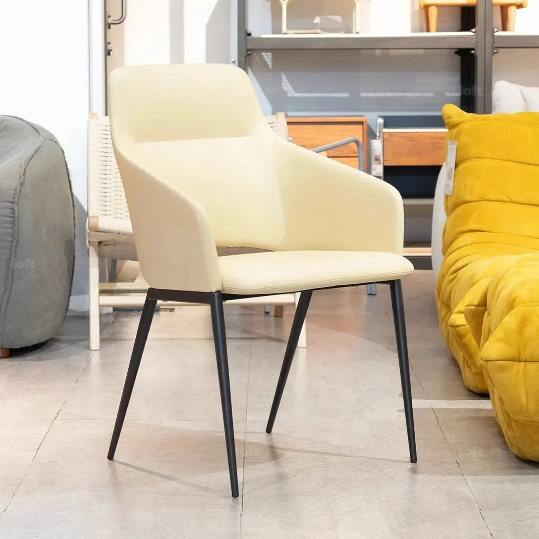 Modern fabric and leather dining chair metal man n17 in real life style.