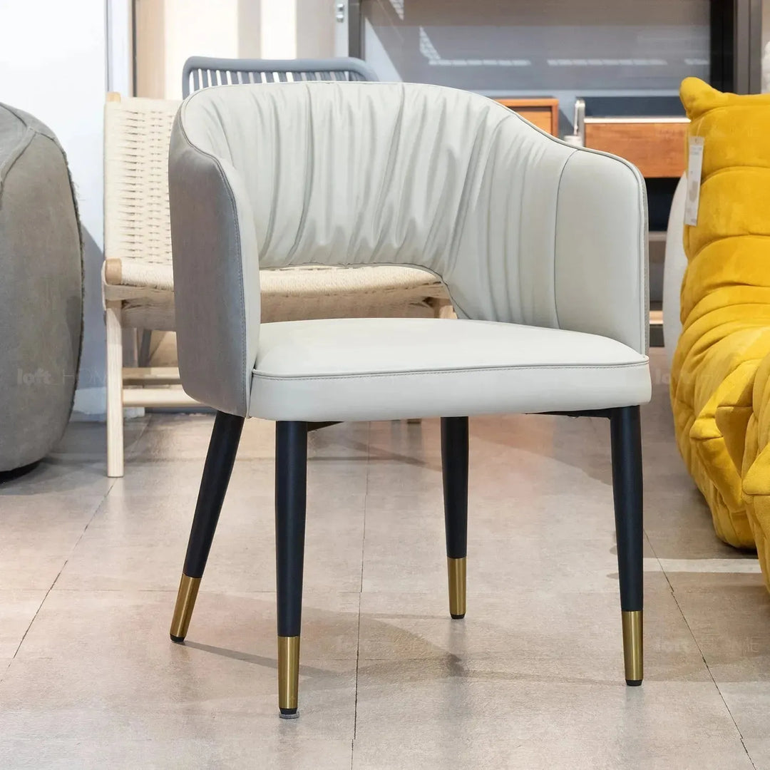 Modern fabric and leather dining chair metal man n18 in real life style.