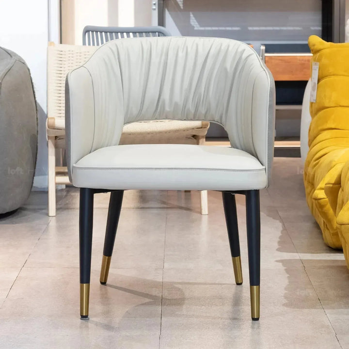 Modern fabric and leather dining chair metal man n18 with context.