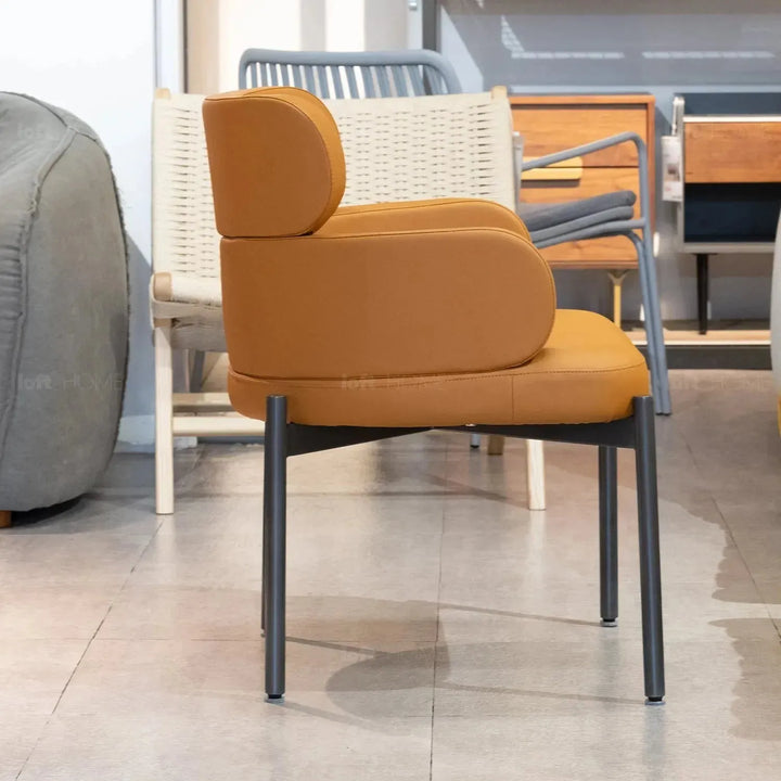 Modern fabric and leather dining chair metal man n19 with context.