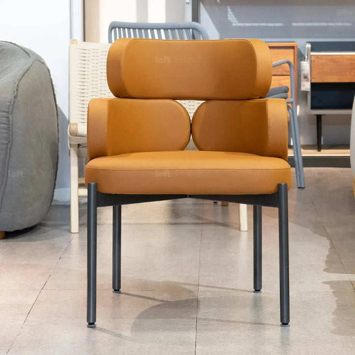 Modern fabric and leather dining chair metal man n19 in details.