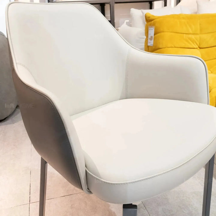 Modern fabric and leather dining chair metal man n20 in panoramic view.