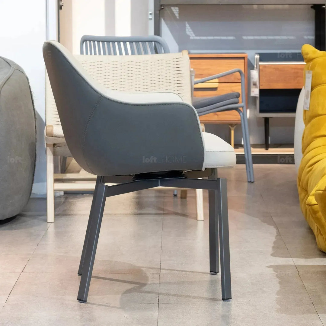 Modern fabric and leather dining chair metal man n20 in details.