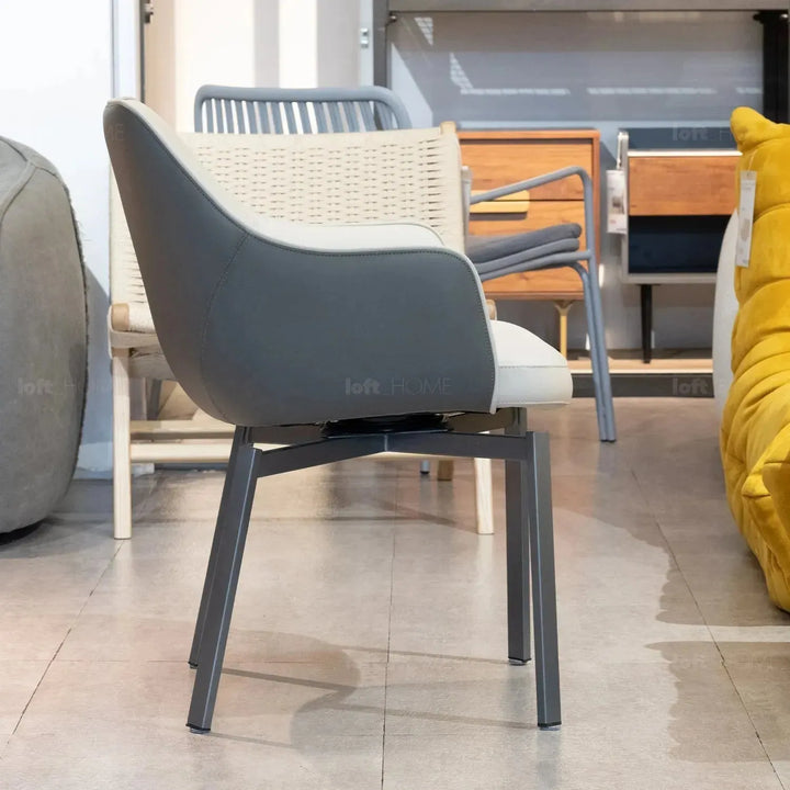 Modern fabric and leather dining chair metal man n20 in details.