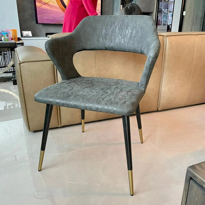 Modern fabric and leather dining chair metal man n2 conceptual design.