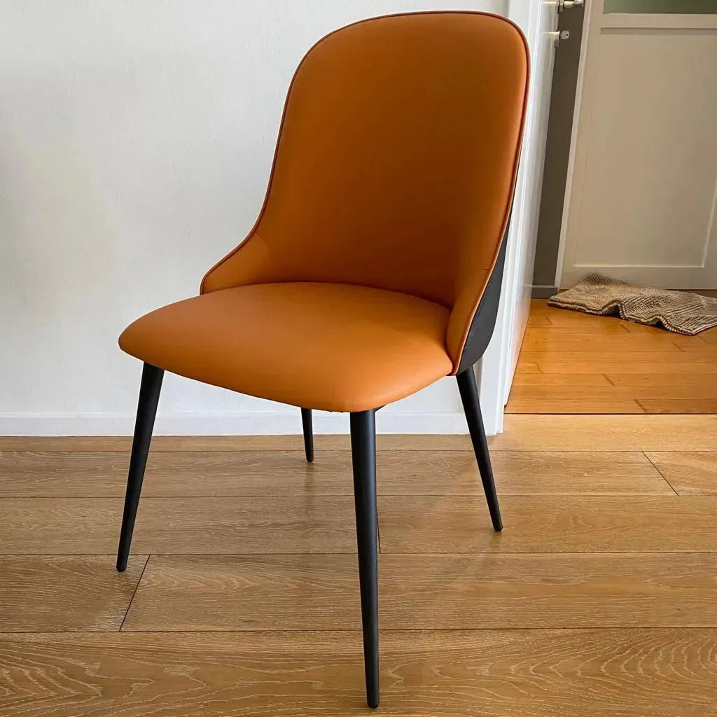 Modern fabric and leather dining chair metal man n5 in panoramic view.